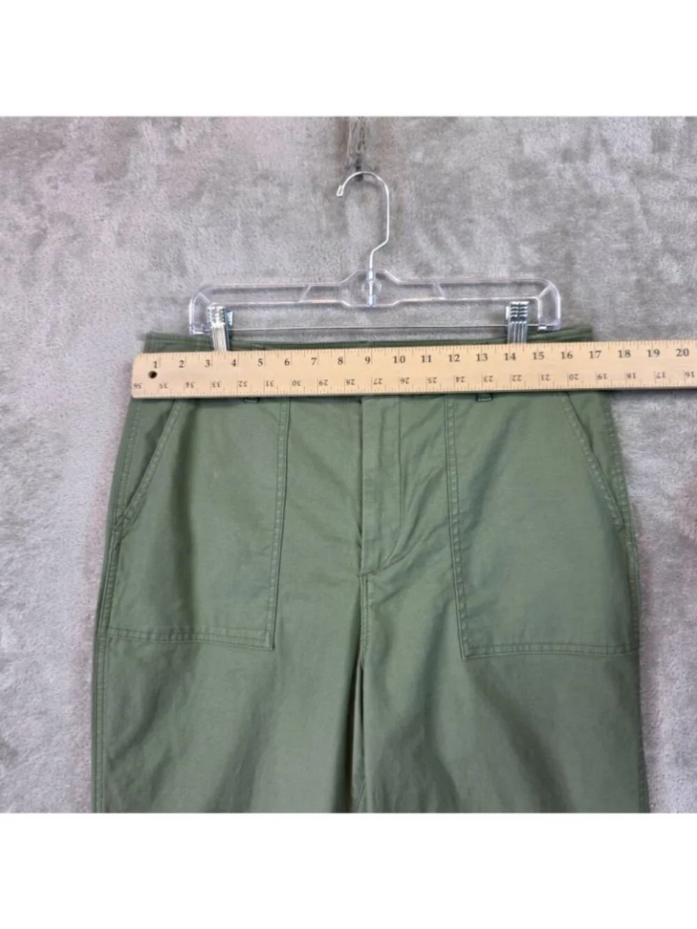 Uniqlo Chino Pants Womens 12 Green Twill Tapered Ankle Pockets Stretch Casual